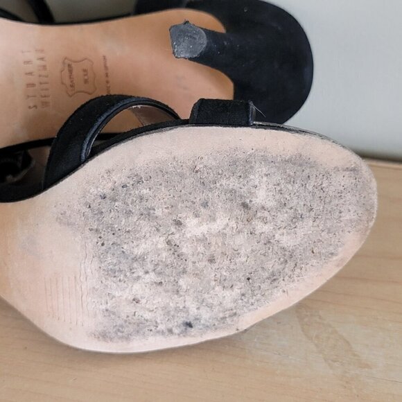 Stuart Weitzman T Strap Black Suede Double Ankle Buckle Strappy Heels Sandals - Picture 16 of 16